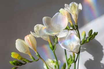 Fototapeta premium Minimalist Spring Floral Arrangement with Iridescent Light Reflections