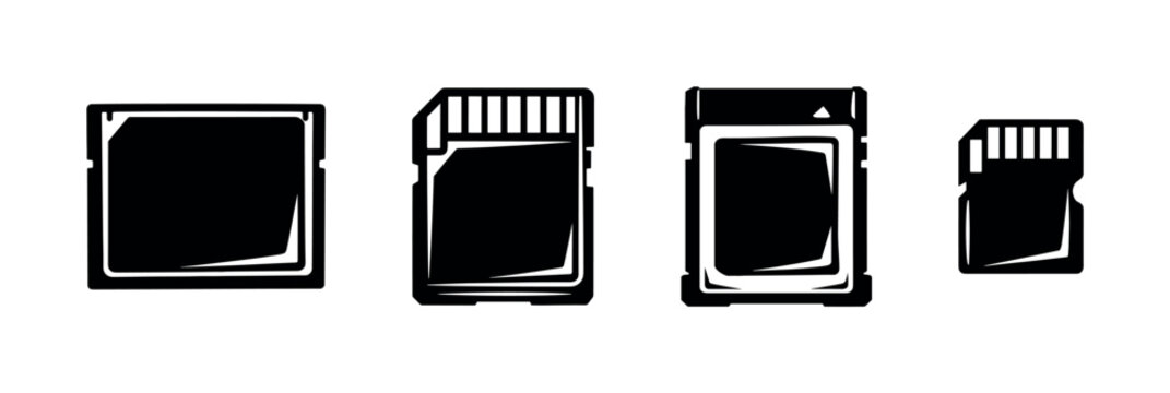 Collection of black and white icons representing different types of memory cards