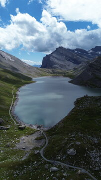 Aerial view of Daubensee, Leukerbad, Switzerland