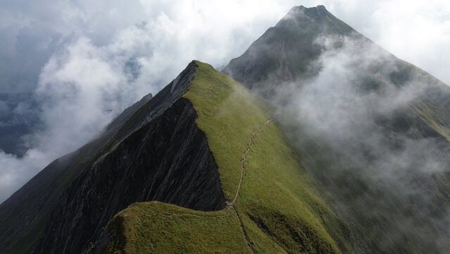 Aerial View of Brienzergrat Ridge Trail to Brienzer Rothorn, Bernese Oberland, Switzerland