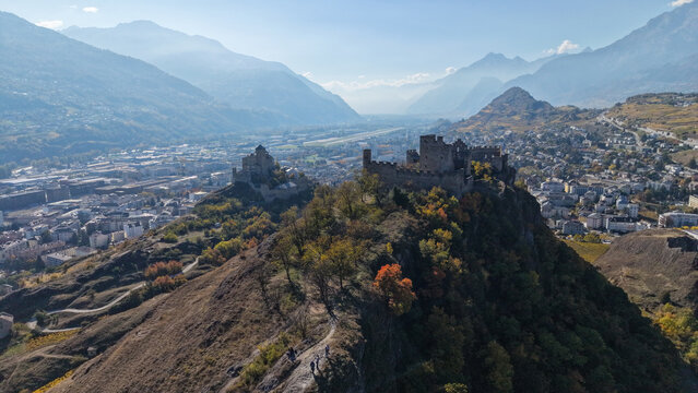 Aerial View of Val&egrave;re Basilica in Sion, Valais, Switzerland