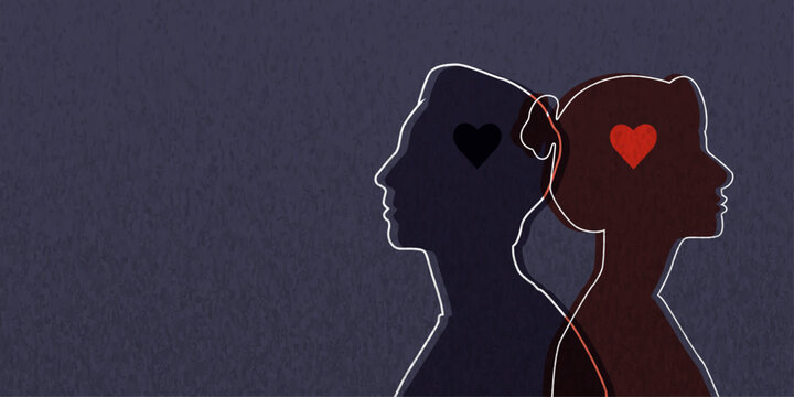 People silhouettes with heart element.