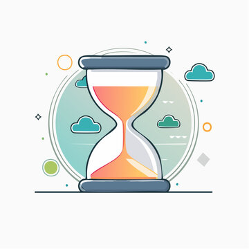 Hourglass with flowing sand and clouds illustration
