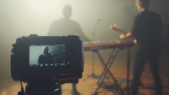 Close-up of camera recording a live music performance