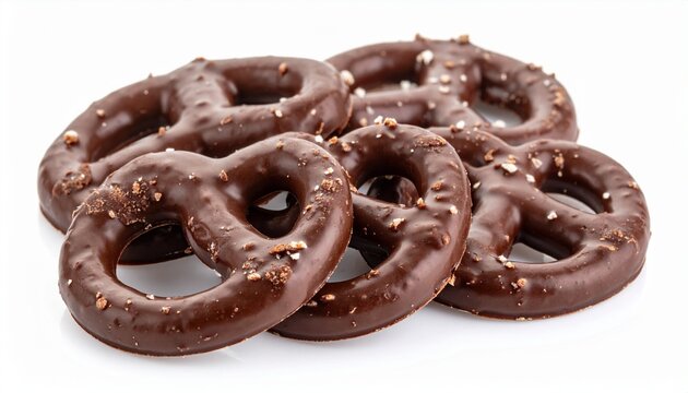 Chocolate pretzels are arranged on a white surface with sprinkles.