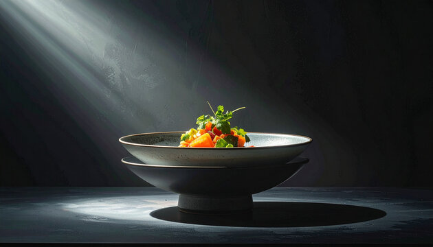 Plat gastronomique sur une assiette en c&eacute;ramique &eacute;l&eacute;gante