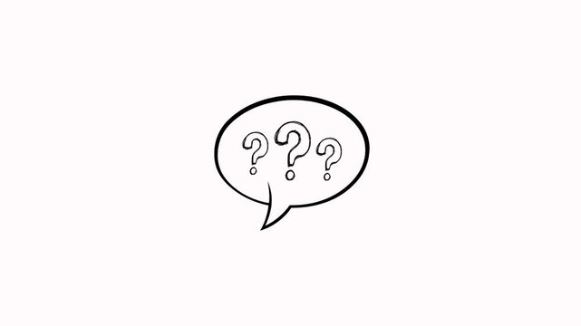 Hand drawn sketch question mark in doodle speech bubble icon isolated on white background. Speech bubble with scribble question mark overlay for educational content, represent FAQ, help or uncertainty