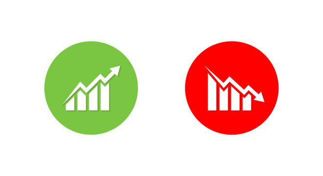 Growth and decline chart icon with shadow. Business trend symbol. Up and down financial performance sign