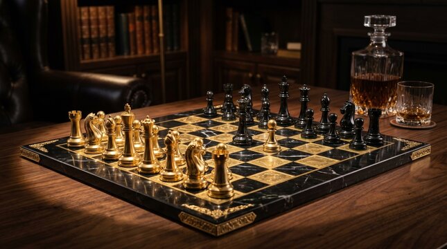 Luxury Black and Gold Marble Chess Set