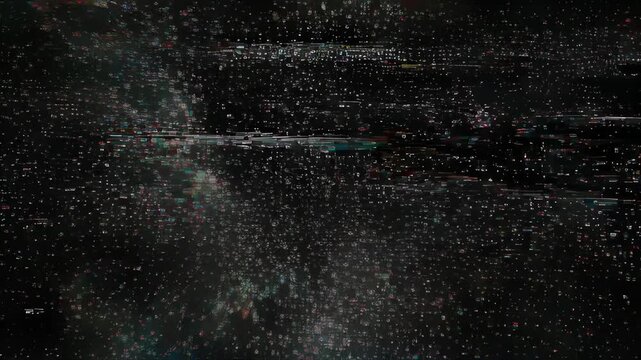 Abstract digital glitch effect with colourful horizontal particle field black background, dynamic motion, bright texture, intense modern mood, vivid contrast, static noise pattern, abstract movement
