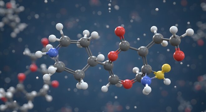 Molecular structure with atoms and bonds in 3D space laboratory setting