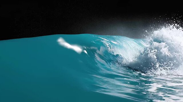 Cinematic Teal Water Wave Crashing Against a Solid Black Background Backdrop