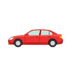 Fototapeta premium Red sedan car side view illustration isolated on white background