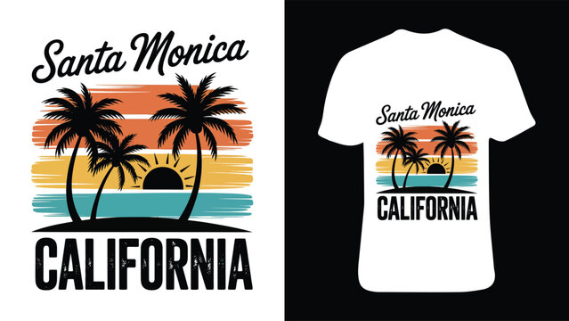 Santa monica california retro style t-shirt design with palm trees