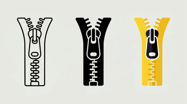 Zip fastener icon pack, minimalist outline and solid style, yellow, apparel design concept