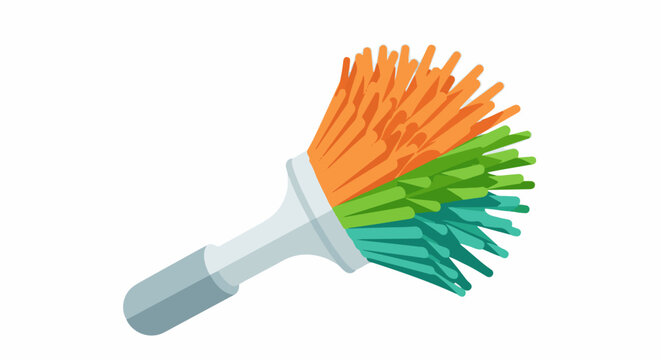 A colorful brush with orange, green, and teal bristles