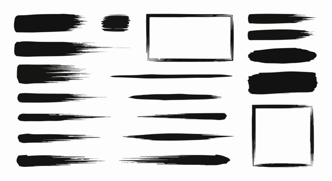 A collection of black brush stroke graphic elements and frames