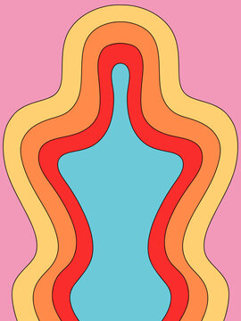 Vector Illustration of Abstract Vertical Background in Multicolor Wavy Shapes. Trendy Retro Style in Vibrant Colors