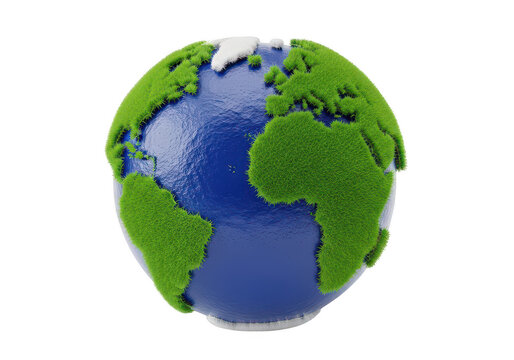 3d rendering of a globe covered in green continents and blue oceans PNG isolated on transparent background