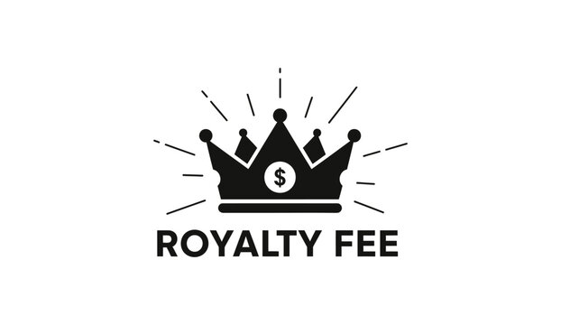 Royalty fee concept icon with crown and dollar sign.