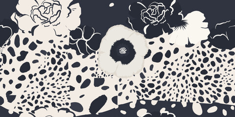 Abstract flowers and dots pattern. Collage contemporary unique print. Fashionable template for design. © MURRIRA