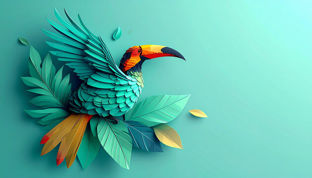 Colorful toucan illustration on turquoise background
