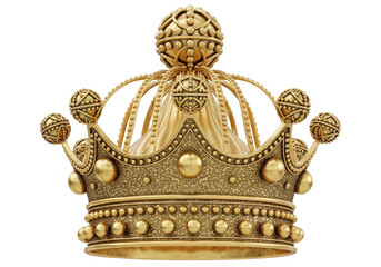 Fototapeta premium Ornate golden throne with intricate crown and regal details PNG isolated on transparent background