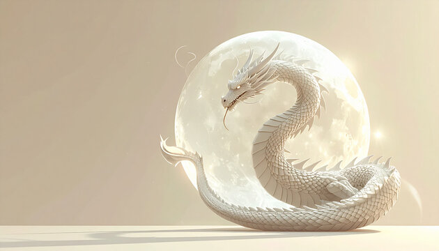 White dragon moon fantasy art