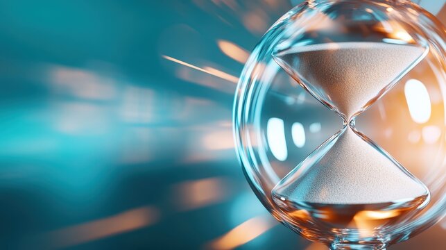 A mesmerizing hourglass showcases the passage of time, with fine grains of sand gracefully flowing from one chamber to another, creating a captivating visual of eternity.