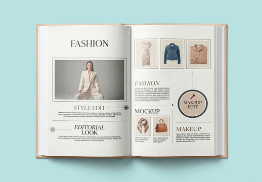 Open blank book mockup with empty pages on gray background