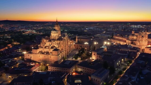 Aerial view of Famous Church In Center Of Old Beautiful Town Of Salamanca, Spain