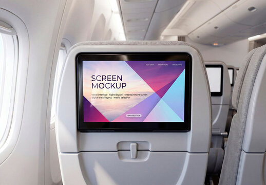 Airplane seat screen mockup inside cabin