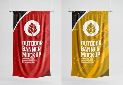 Hanging fabric banner mockup with soft folds minimal style