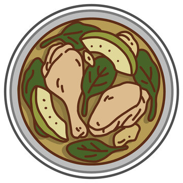 Traditional Filipino Tinolang Manok Chicken Soup, Cartoon PNG Illustration