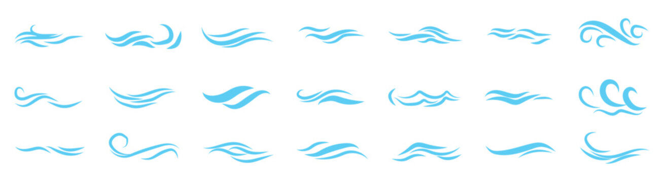 Blue brush waves icon vector set. water wave illustration sign collection. ocean symbol.