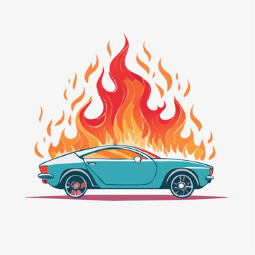 Car on fire illustration