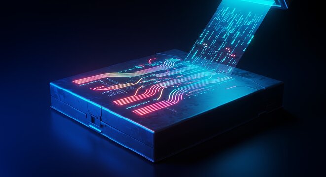 Conceito abstrato de fluxo de dados digitais com circuitos e tecnologia.