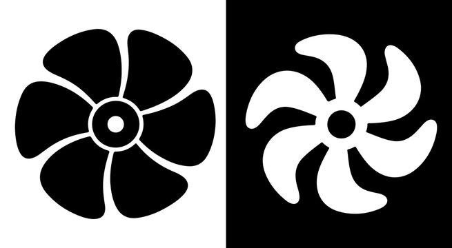 Industrial ventilation fan blade icons for mechanical engineering cooling systems and airflow technology graphic design elements