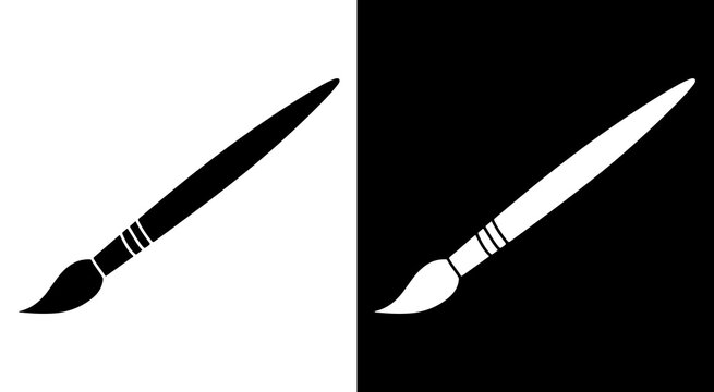 Minimalist artist painting brush icon set for creative design projects in black and white flat style