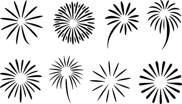 Minimalist firework and starburst vector elements set for creative celebration graphics and holiday festive layouts