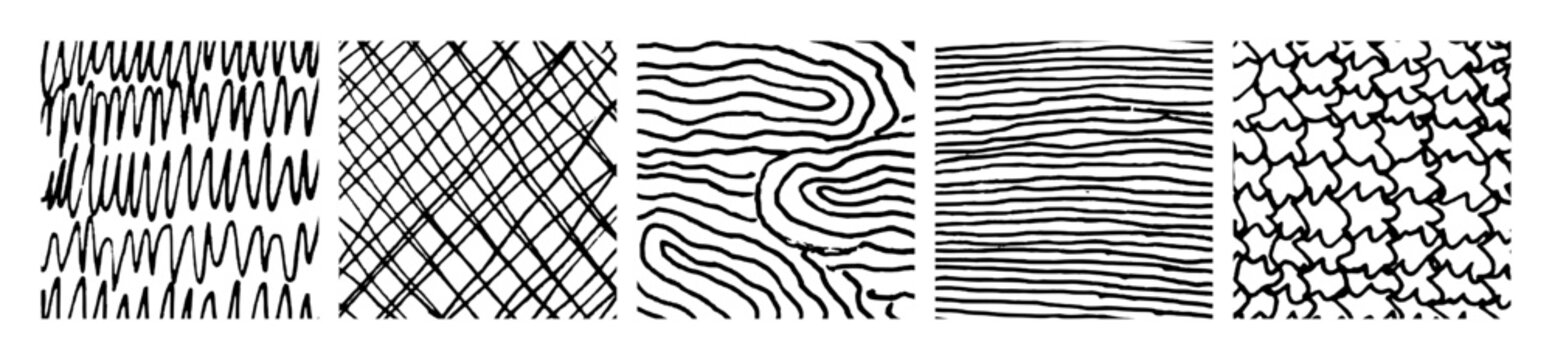 Set of monochrome hand-drawn crosshatch textures