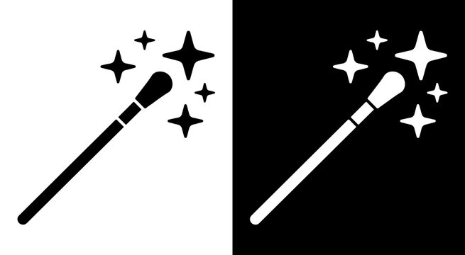 Minimalist magic wand icon with decorative sparkle stars for fantasy and creative graphic design applications