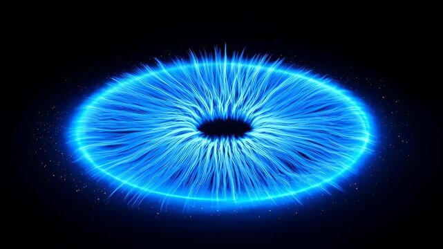 Blue Abstract Electric Glow Circular Energy Burst Dark Background Luminous Ring With Glowing Blue Eye And Neon Halo Futuristic Vision Energy Effect