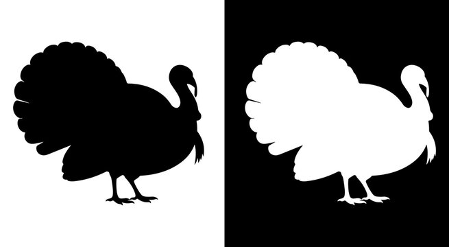 Minimalist turkey bird silhouette icon set for thanksgiving festival design and harvest celebration graphic elements