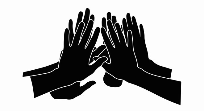 A collection of silhouetted hands reaching upwards and inwards