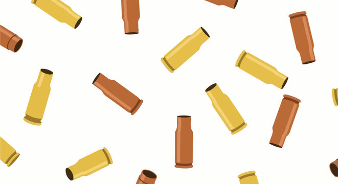 A collection of scattered, empty shell casings on a white background