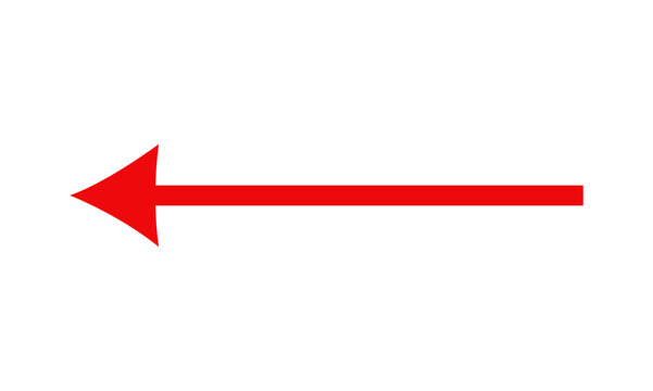 red arrow on white background. red arrow with straight triangular head pointing left on white background. vector illustration eps file.