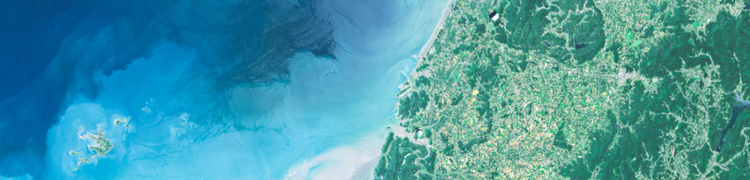 Coastal shoreline near Gwangju, South Korea on Open Satellite Image