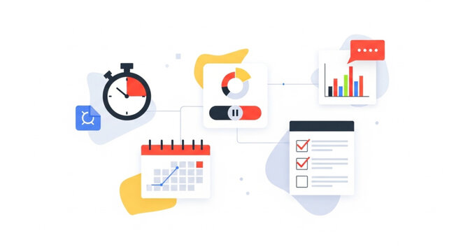 Business planning and time management icons and graphics.