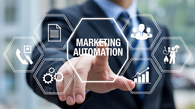 Marketing Automation Dashboard Concept with Business Professional and Digital Analytics Interface